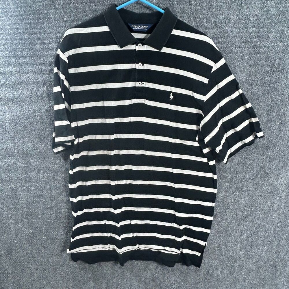 POLO GOLF Ralph Lauren Embroidery White Pony Black and White Stripe‎ Large EUC